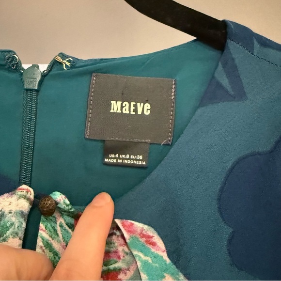 Maeve Anthropologie Floral Cold Shoulder Teal Midi Length Dress Sz 4 Modest - Picture 6 of 14
